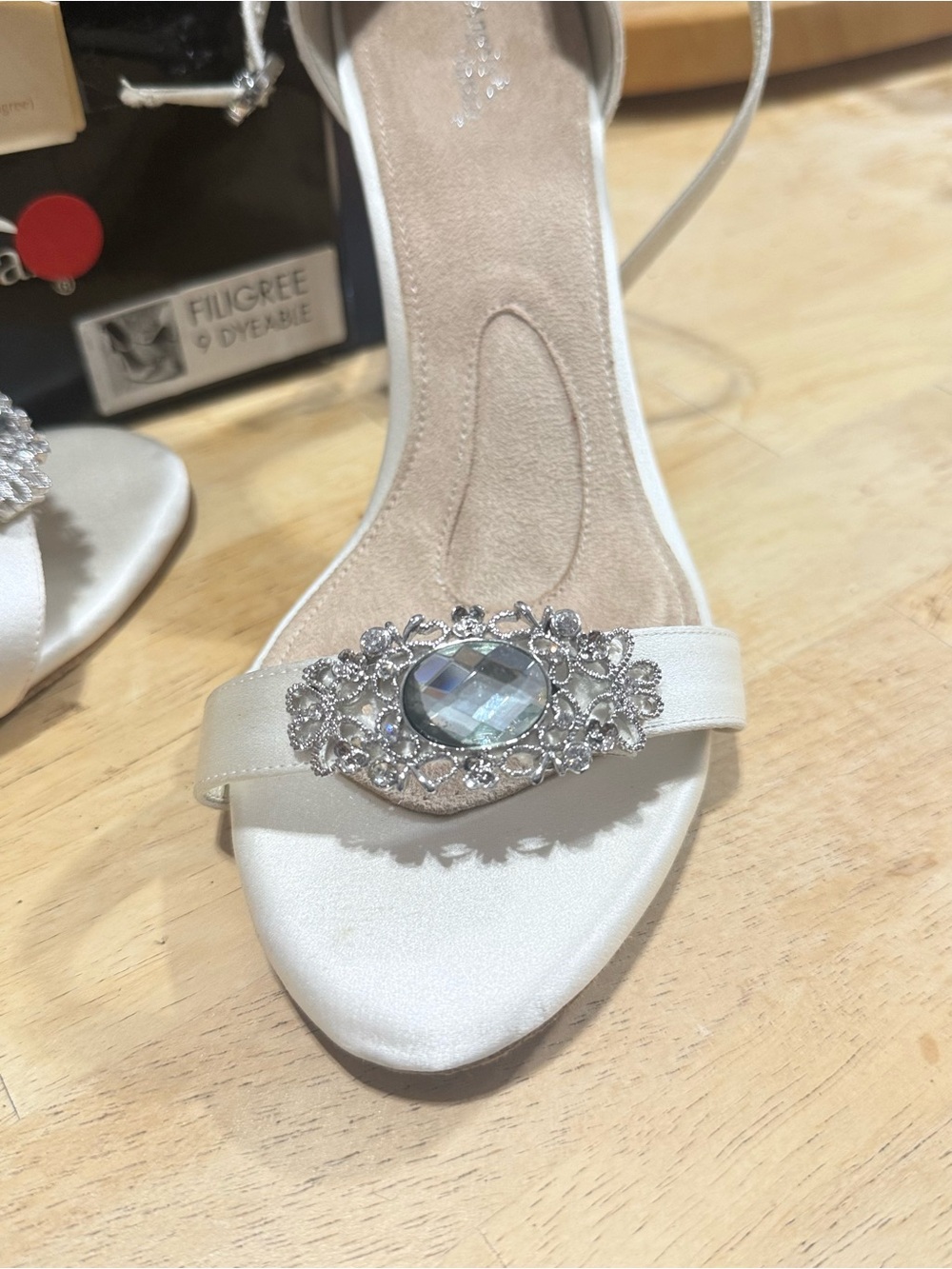 Elegant White Satin Women's Evening Sandal with Crystal Accent
